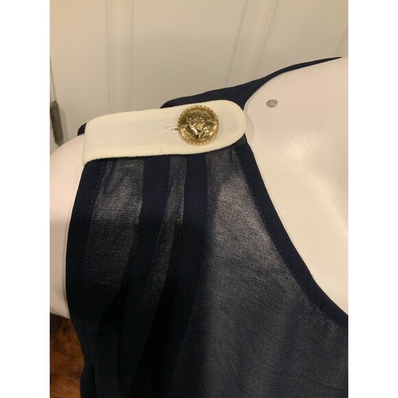 Ted Baker Navy Blue White Sheer Sleeveless Adilene Top, Size Small - Picture 3 of 6
